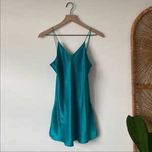 Vintage teal satin slip dress